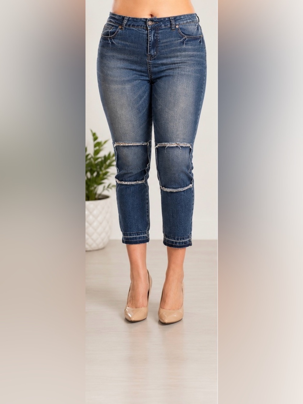 Be Girl Distressed Skinny Crop Jeans Size 18 Blue Stretch Denim